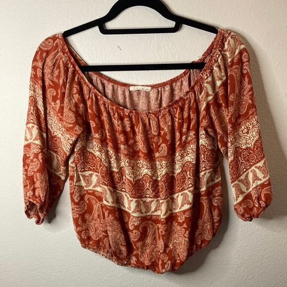 E&M Tops - E&M Boho Paisley Crop Top in Rust size L